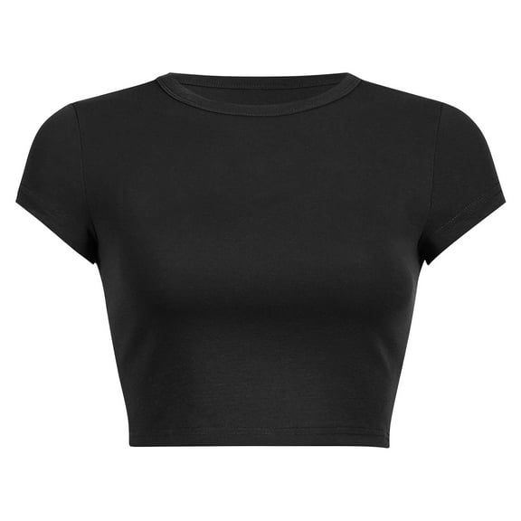 Gewsdrf Crop Tops,Tshirts Shirts for Women,Women's Round Neck Summer Solid Color Short T Shirt,Cute Tops,Summer Tops,Womens T Shirts,Black,L
