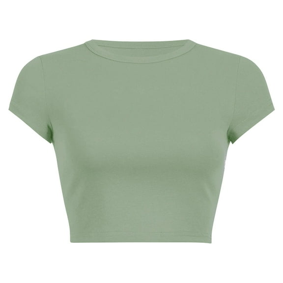 Gewsdrf Crop Tops,Tshirts Shirts for Women,Women's Round Neck Summer Solid Color Short T Shirt,Cute Tops,Summer Tops,Womens T Shirts,Green 2,L