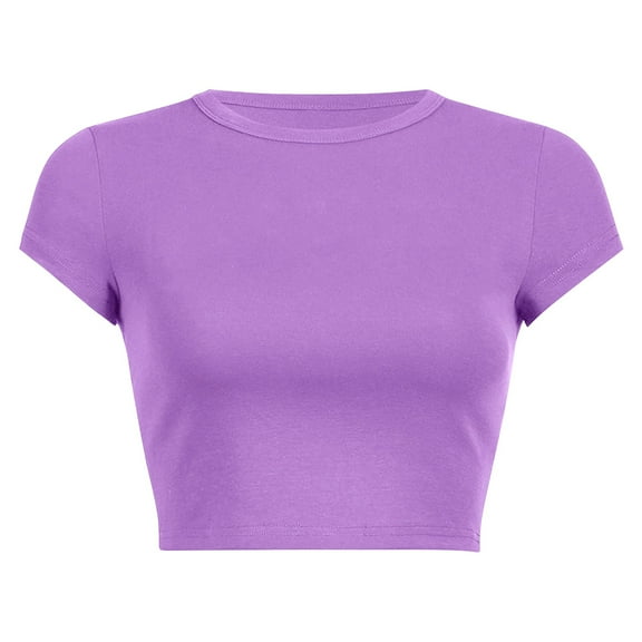 Gewsdrf Crop Tops,Tshirts Shirts for Women,Women's Round Neck Summer Solid Color Short T Shirt,Cute Tops,Summer Tops,Womens T Shirts,Purple 1,S