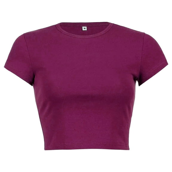 Gewsdrf Crop Tops,Tshirts Shirts for Women,Women's Round Neck Summer Solid Color Short T Shirt,Cute Tops,Summer Tops,Womens T Shirts,Purple 3,XXL