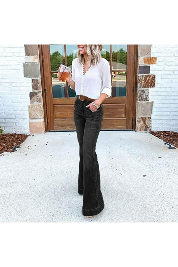 Jeans for Women High Waisted Jeans Jeans Wide Denim Women Pants Slim Hight Waisted Stretch Leg Jeans Length Women's Jeans Baggy Jeans Bell Bottom Jeans Womens Jeans Black L