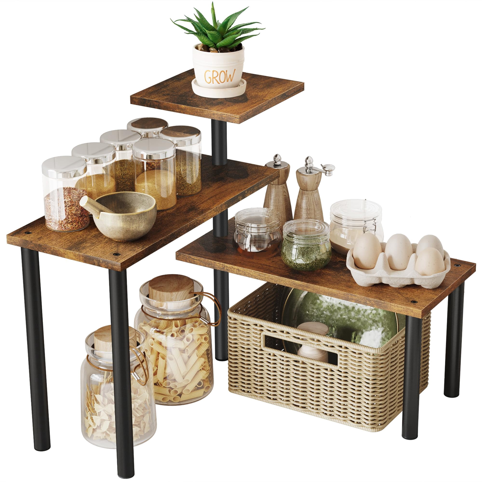 Gewudraw Countertop Organizer Corner Shelf - 3 Tier Moveable Counter ...