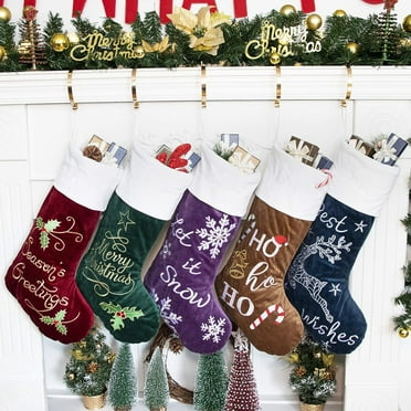 Gex Worldwide 2024 Multi-color Plush Embroidery Classic Luxury Velvet Large Fireplace Christmas Stockings, 22" (5 Count)