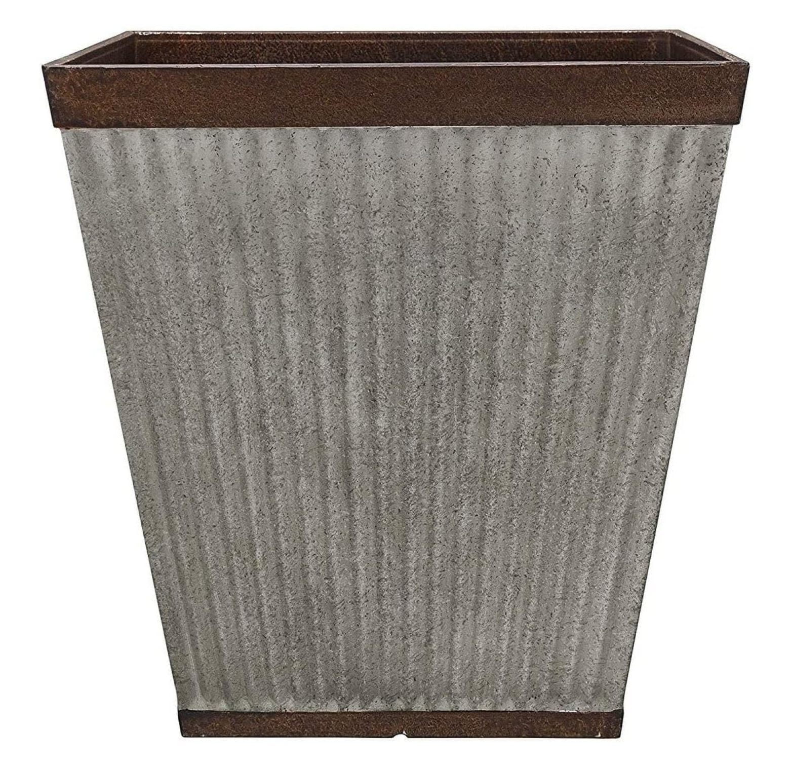 16" Rustic Galvanized Resin Square Planter