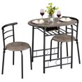 thumbnail image 1 of Gexandy 3 Piece Kitchen Table Set - Dining Table Sets for 2 - Compact Table and Chairs w/Steel Frame & Shelf Storage for Small Spaces, Apartment,Bistro - Drift Brown, 1 of 2
