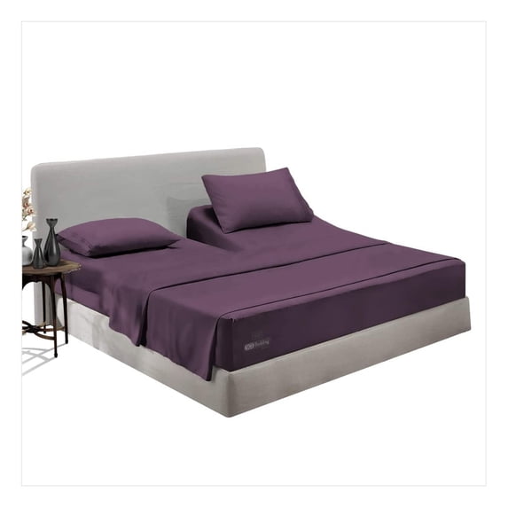 Gexandy 32" King Split Top Head Sheet Set 1800 Threads Top Sheet for Adjustable Bed 4 Piece Sheet Set 18" Deep Pocket for Sleep Number Bed - Plum