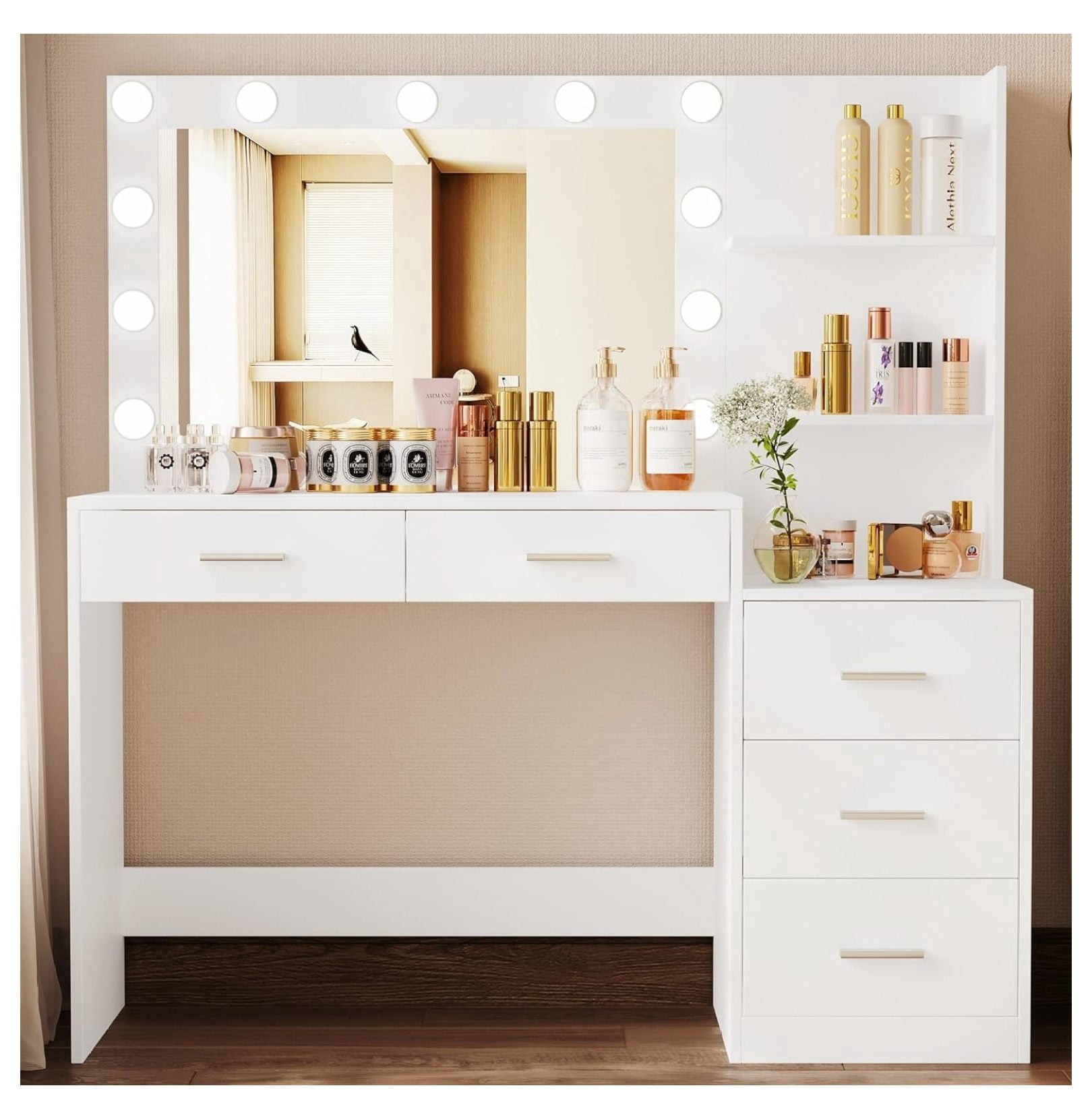 Gexandy 46.7" Makeup Vanity Table with Lighted Mirror, Large Vanity