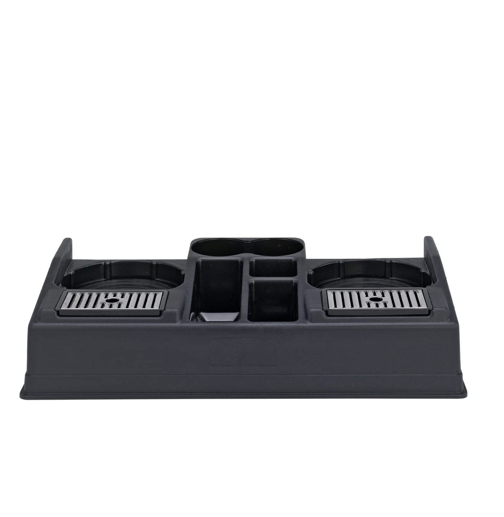 Service Ideas Double Airpot Stand & Condiment Station - Black Plastic Coffee Station For Office & Breakroom