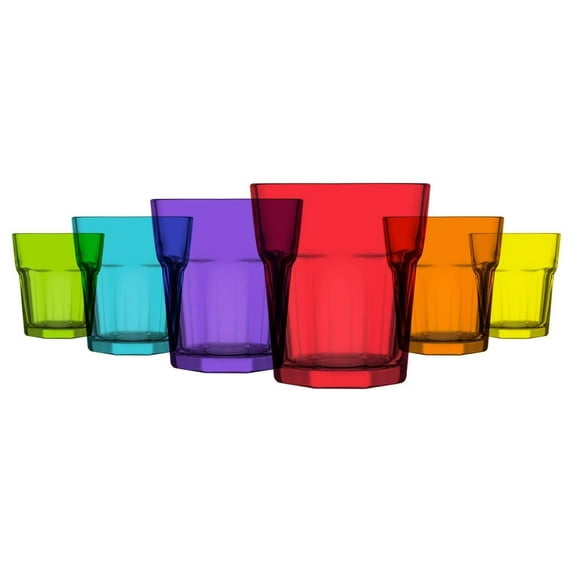 Gexandy Colored Drinking Glasses Set of 6 - Colored Glass Cups 10.25 Oz - Colorful Drinking Glasses - Multicolor Water Drinking Glass Set