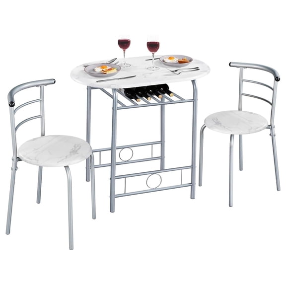 Gexandy Dining Table Set, Modern Dining Table and 2 Chairs, Small Kitchen Table Set for 2 with Wine Rack Breakfast Table and Chairs for Kitchen Home Apartment, White