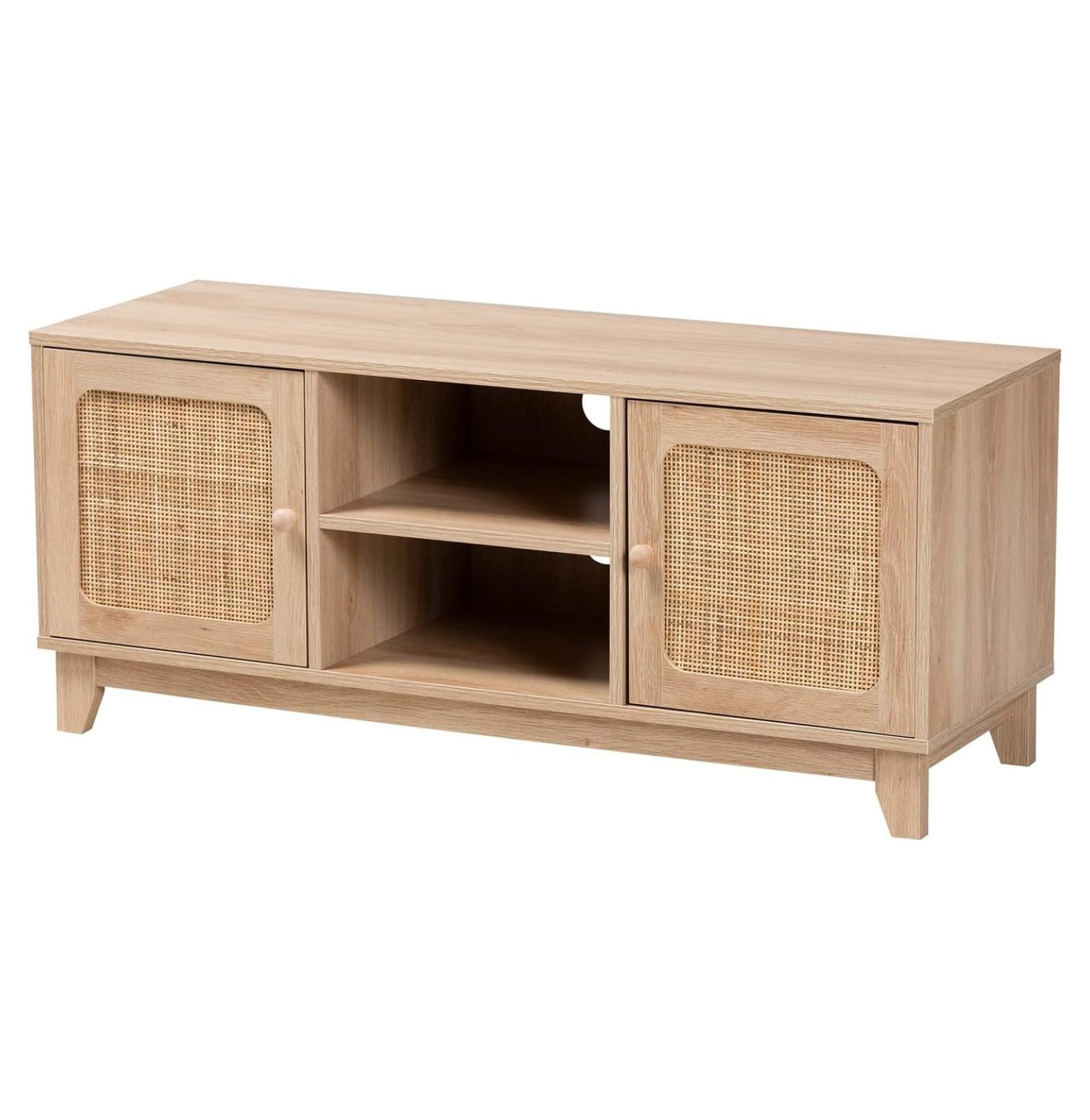 Elsbeth Light Brown Wood and Natural Rattan 2-Door TV Stand