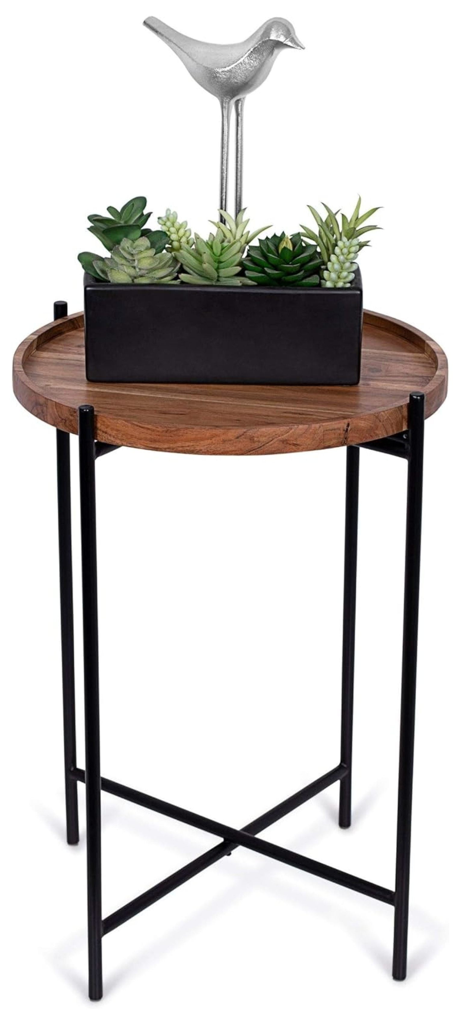 Natural Acacia Folding Side Table with Removable Tray