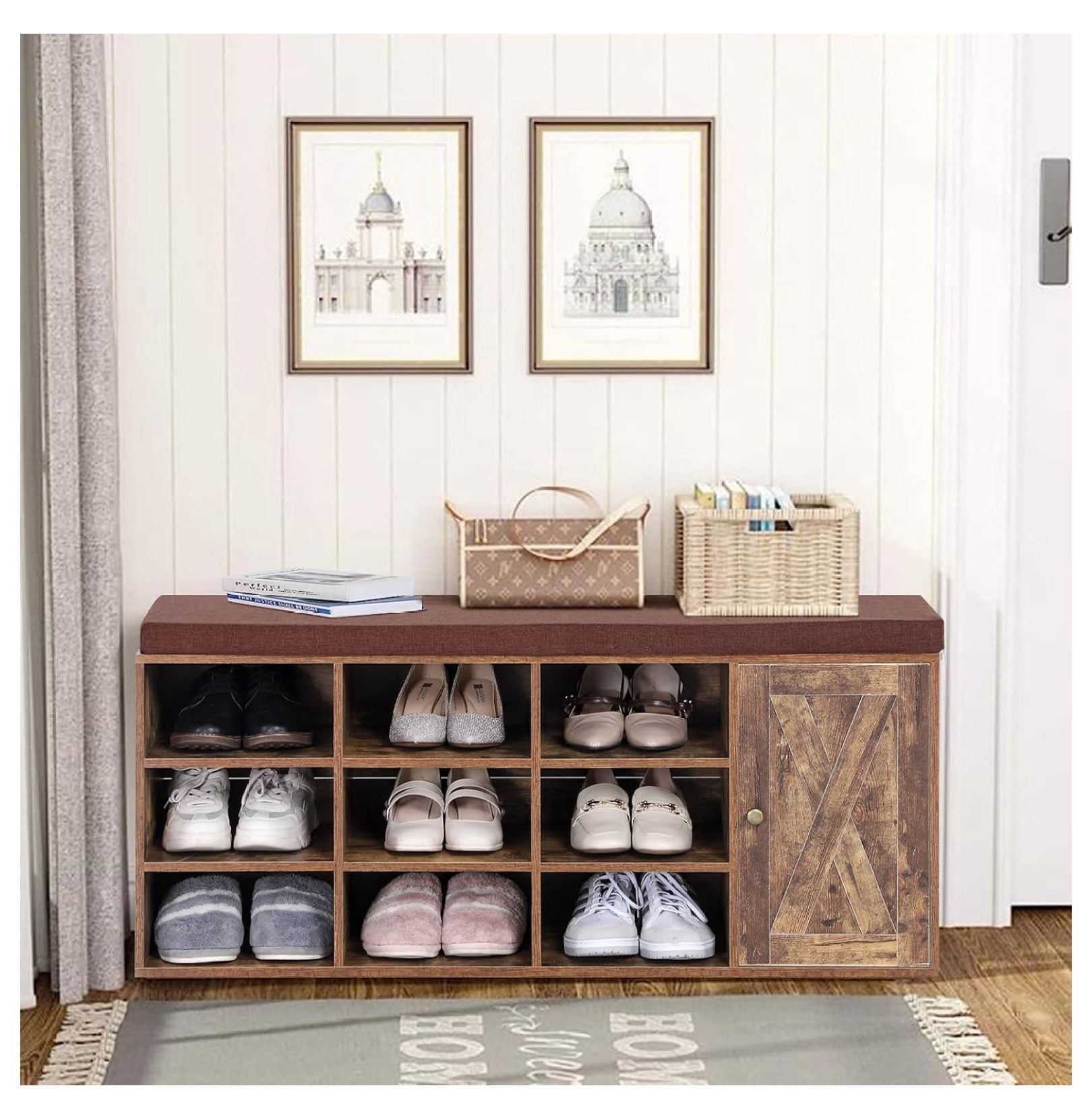 Gexandy Shoe Storage Bench, Shoe Rack Bench with Barn Door Cabinet, 9 ...
