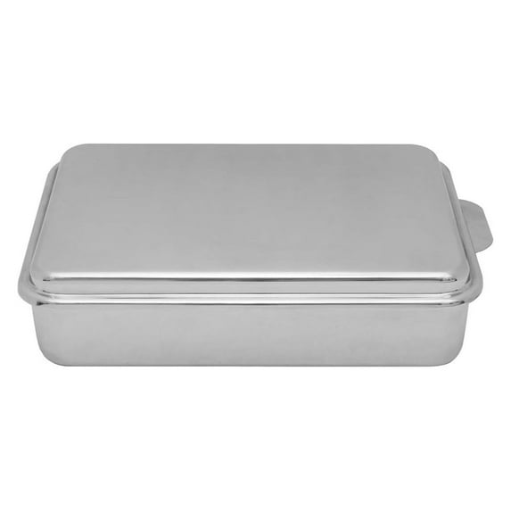 Gexandy Stainless Steel 9 X 13 Inches Covered Cake Pan with Stainless Steel Lid, Deep Pan for Baking Cakes, Breads, Casseroles, Fish, Vegetables and More