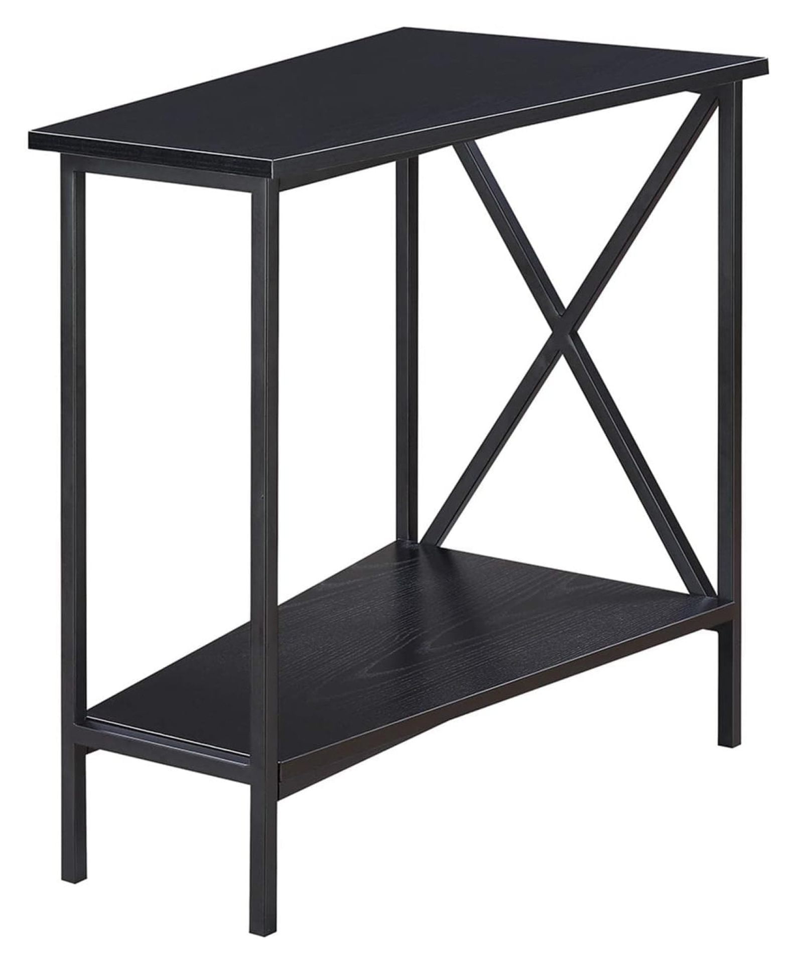 Black Triangular Wood and Metal Wedge End Table