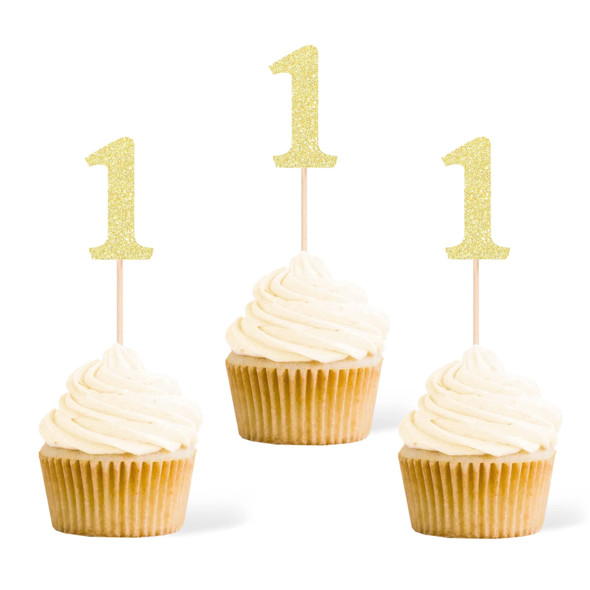 Baby Shower Decorations Gyufise 24Pcs One Cupcake Toppers Glitter 1st ...