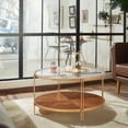 thumbnail image 1 of Gexpusm 32"Round Glass Coffee Table,Wood,Double Layer, Modern, Metal Frame, Gold, 1 of 12