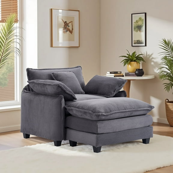 Gexpusm Wide Upholstered Sofa for Living Room and Bedroom, Comfy Living Room Chair, Single Sofa with Ottoman, Gray