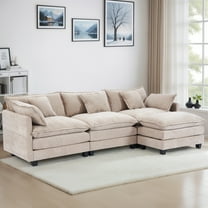 Gexpusm Convertible Sectional Sofa with Chaise, 112" L Shaped Couch with Ottoman,3-Seat Sofa Sectional Couch Sets for Living Room, Apartment,Khaki