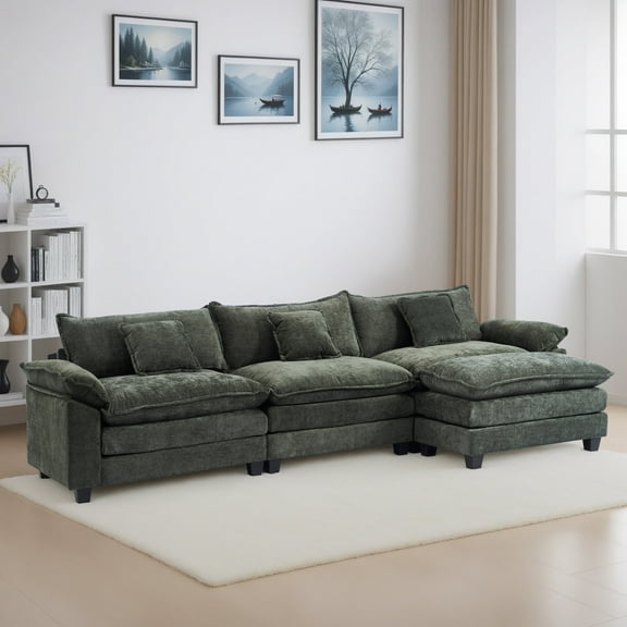 Gexpusm Convertible Sectional Sofa with Chaise, 112.59" Large Couch with Ottoman,3-Seat Sofa Sectional Couch Sets for Living Room, Apartment,Green