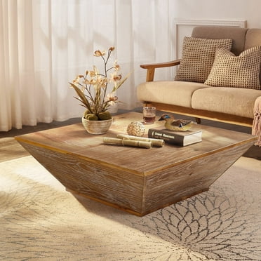 Gexpusm Farmhouse Coffee Table, Square, with Storage,Rustic Mid-Century Wooden Coffee Table,35 "L x 14 "H,Oak