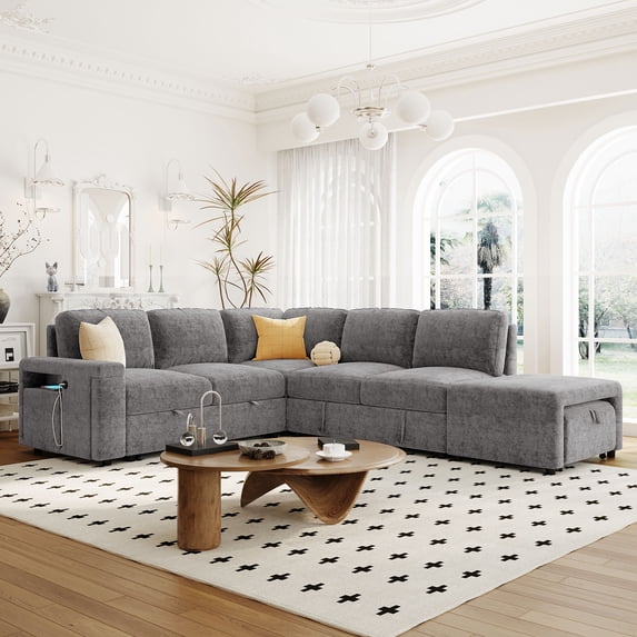 Gexpusm L-Shaped Upholstered Sectional Sofa Freely Combination, with Storage Seat and USB Port,Blue