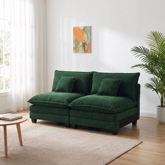 Gexpusm Loveseat Cloud Couch,Corduroy Deep Seat Upholstered Modern Sofas,2-Seats Modular Sectional Sofa Comfy Couch for Living Room,Love Seat Couches for Bedroom,Apartment and Office,Green