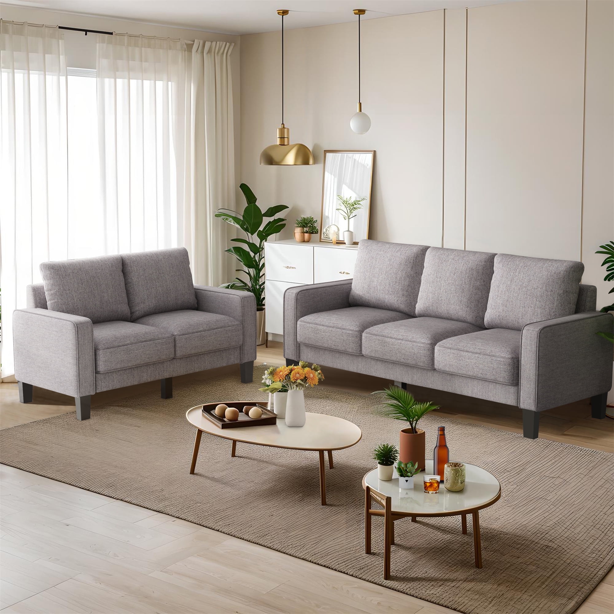 Gexpusm Loveseat ＆ Sofa Couches Set for Living Room, Modern Fabric 2+3 ...