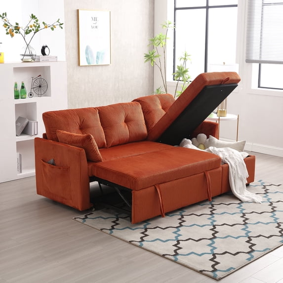 Gexpusm Pull Out Combination Sofa Modern L-Shaped Couch with Storage Recliner,Orange