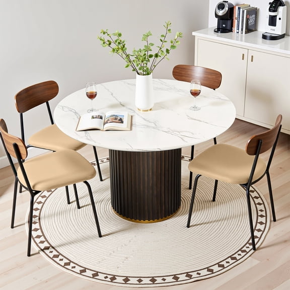 Round Dining Table, Gexpusm Solid Wood Kitchen Table for Dining Room, Living Room, 48" Circular Tabletop for 4 People, Black