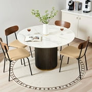 Round Dining Table, Gexpusm Solid Wood Kitchen Table for Dining Room, Living Room, 48 Circular Tabletop for 4 People, Black