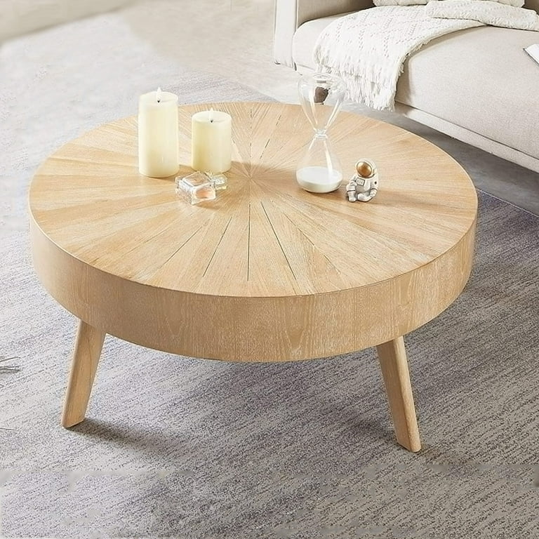 Gexpusm Round Wood Coffee Table Farmhouse Round Coffee Table for Living Room Solid Wood Circle Center Table Round Wooden Rustic Natural Table