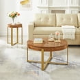 Gexpusm 2-Piece Round Solid Wood Coffee Table Set, Rustic Circle End Furniture with Metal Legs ...