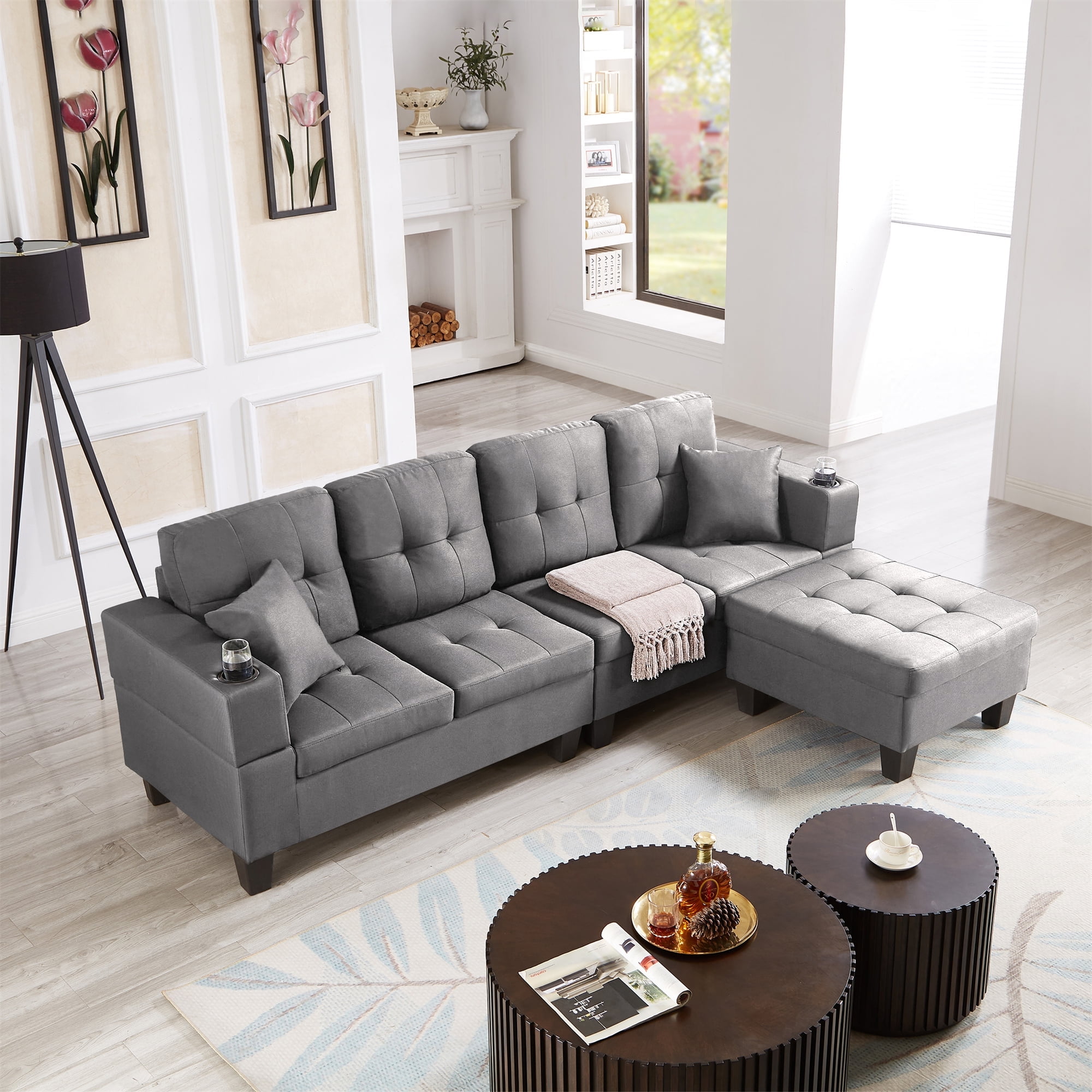 Gexpusm Sectional Sofa with Movable Ottoman, LShape Couch with Chaise
