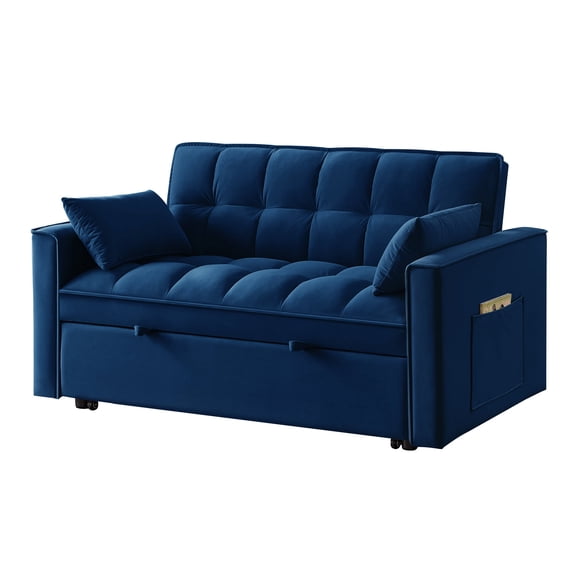 Gexpusm Tufted Pull Out Sofa Bed Convertible Sleeper Sofa with Adjustable Back and Pillows, Blue