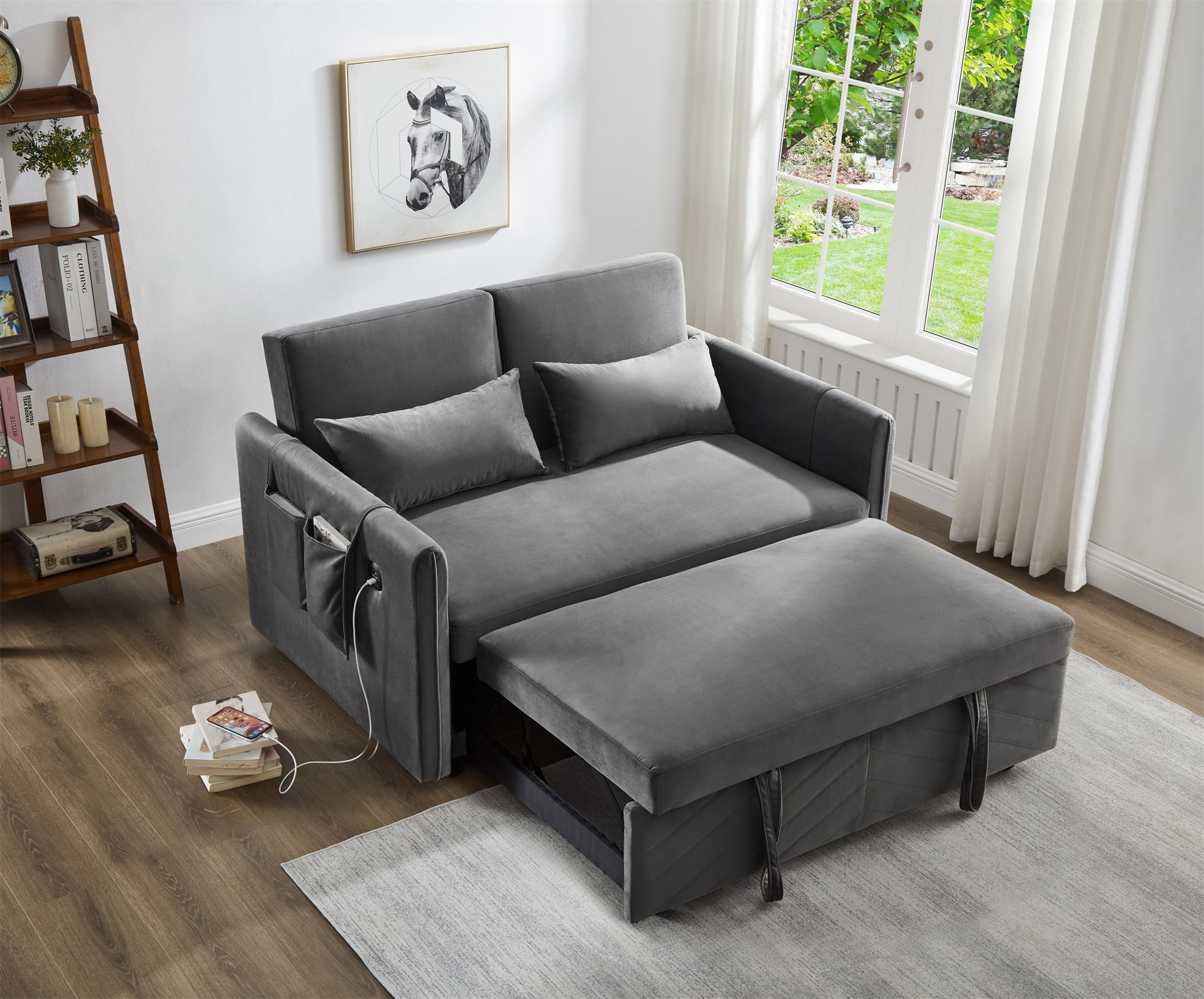 Gexpusm Upholstered Sleeper Sofa Pull Out Bed, Convertible Loveseat ...