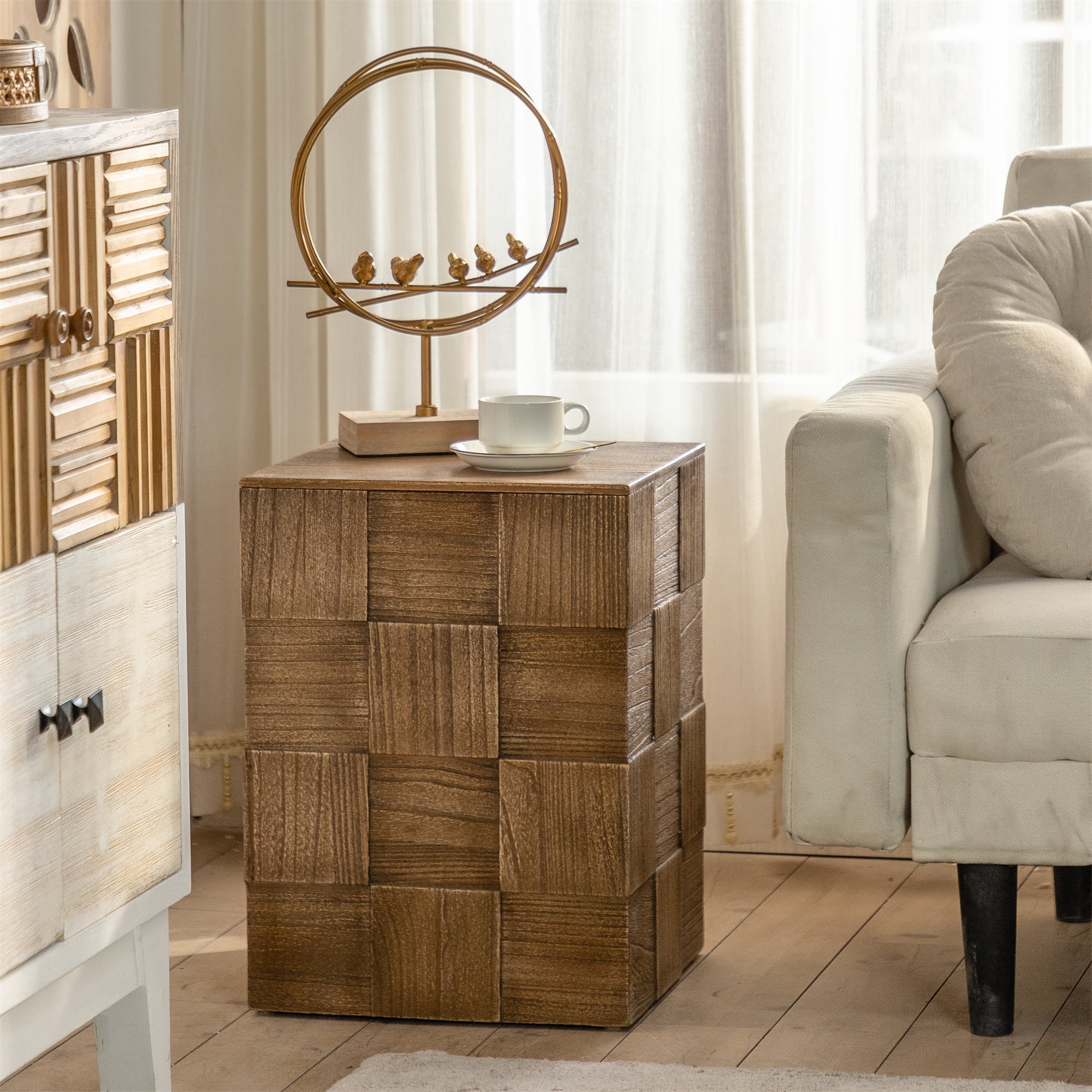 Gexpusm Vintage Solid Wood End Table, Square Side Table with Storage ...