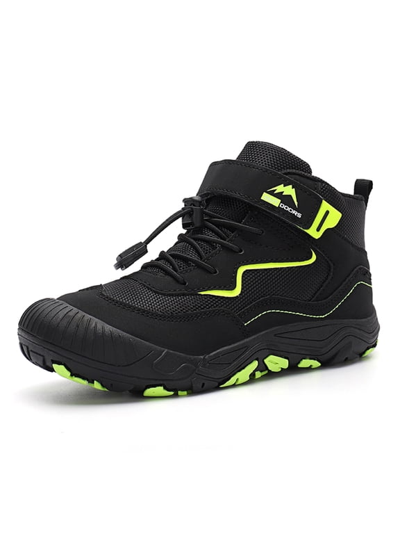 Kids Boys Girls Hiking Shoes Wide Toe Box Hiking Boots Barefoot Outdoor Shoes for Walking Climbing Running,Black
