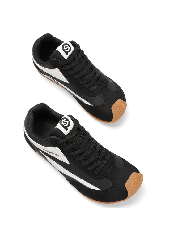 Women Classic Retro Wide Sneakers Casual Tennis Shoe Barefoot Walking Anti Slip Trainers, 10 Wide, Black