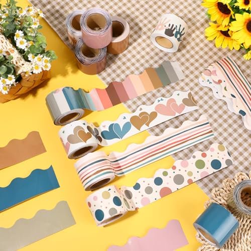 Geyee 12 Rolls 394 ft Boho Bulletin Board Borders Bohemia Bulletin Board Decorations Colorful Rainbow Aesthetic Trim for School Classroom Wall Decor