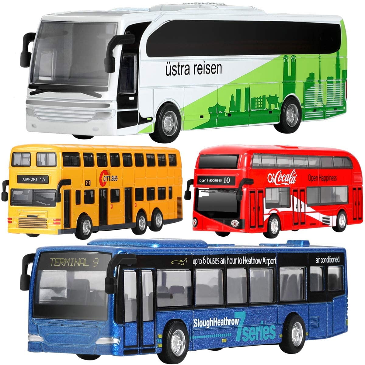 Geyiie Bus Toys Cars Set Kids Die Cast Metal Cars for Boy Girls 3