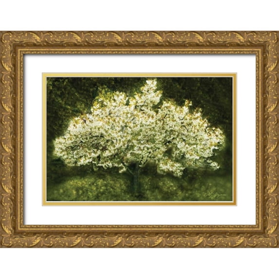 Geyman, Vitaly 14x11 Gold Ornate Wood Framed with Double Matting Museum Art Print Titled - White Cherry Tree II