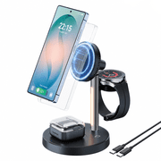 Geyo 4 in 1 Magnetic 15W Fast Wireless Charging Station for Samsung Galaxy S26 Ultra S25, Z Fold8 Ultra/7/Flip8/7, Watch 8/7, Earbuds, Adjustable Warm/Cool Sleep Light, No Adapter, Black