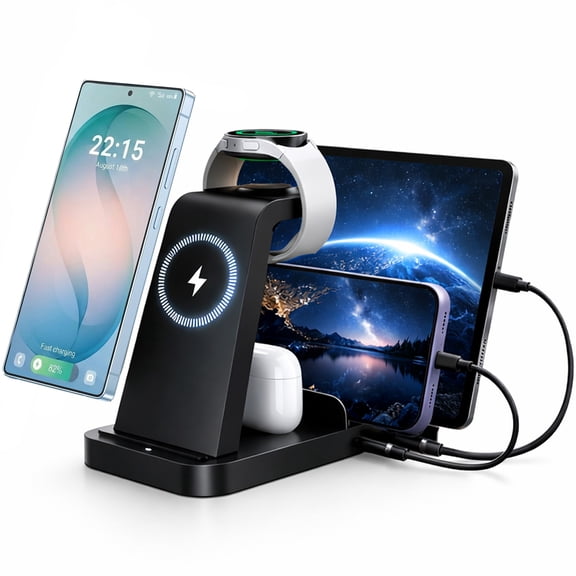 Geyo 5-in-1 Wireless Charging Station for Samsung Galaxy S26/S25/S24, for Galaxy Watch & Buds, Multi-Device Fast Charging Dock