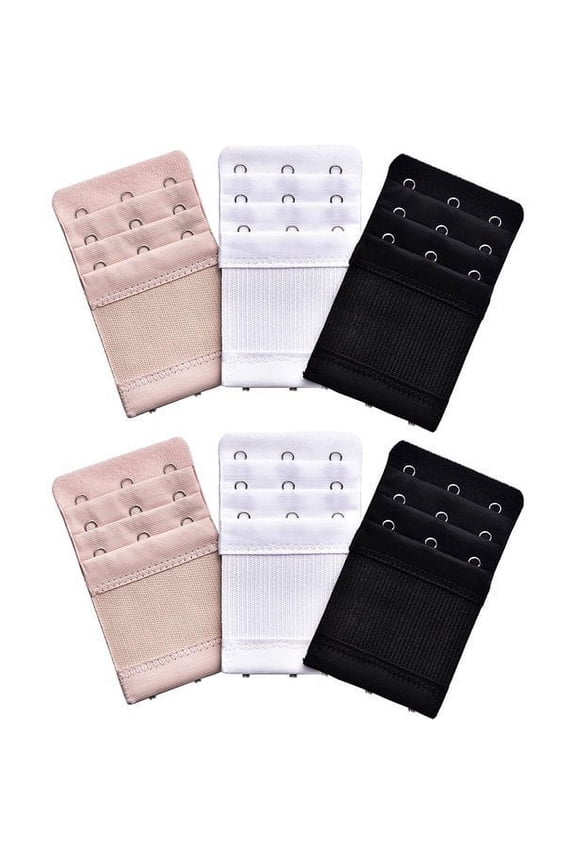 Geyoga 6 Pieces Women's Bra Extenders Elastic Stretchy Bra Extension Strap, 3 Rows x 3 Hooks (Multi-Color)