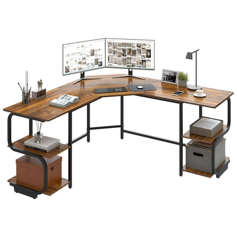 Gezen L Shaped Computer Desk with Bookshelves Large Corner Desk