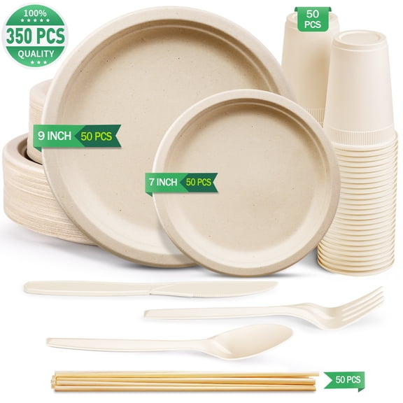 Gezond Compostable Paper Plates Set 7 inch 9 inch, 350 Count