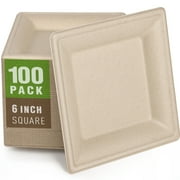 Gezond Eco-Friendly Square 6" Sugarcane Fiber Party Plates 100 Count