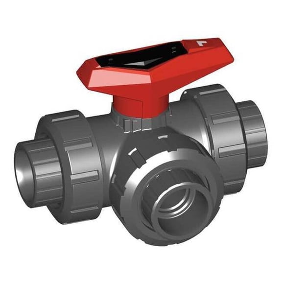 Gf Piping Systems 2" Socket PVC Ball Valve 3-Way True Union 161543087