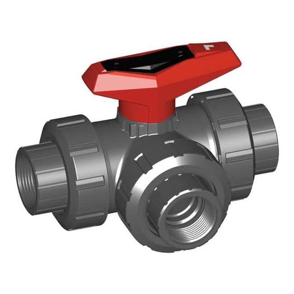 Gf Piping Systems 3/4" FNPT PVC Ball Valve 3-Way True Union 161543103